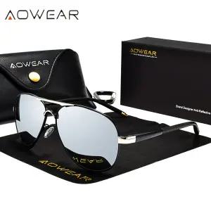 AOWEAR 남성용 항공 선글라스 남성용 편광 거울 선글라스 HD 운전 파일럿 lunettes de soleil homme