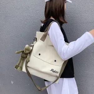 캔버스 포켓 인형키링 캐주얼가방 학생 숄더 크로스백-WFHTN4T
