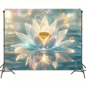 절묘한 연꽃 태피스트리 1개 - 우아한 흰색과 파란색 폴리에스테르 벽걸이 거실 침실 장식에 적합