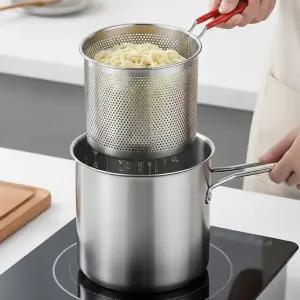 더화이트 스텐 멀티팟 거름망 세트 / 냄비 국수 어묵 튀김 소형 12cm