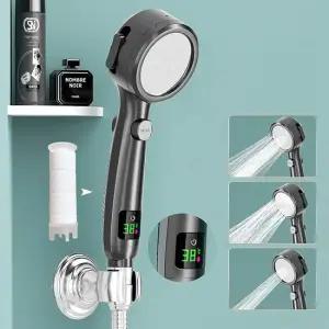 샤워기 샤워기해드 LCD 온도 디스플레이 수압4단 녹물제거 필터 온도체크 샤워해드+필터1 N403