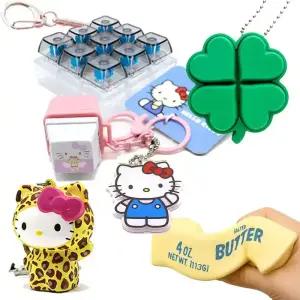 (긴급물량확보) 헬로키티 키캡 키링 ·네잎 클로버 4구 키캡 · 스퀴시·키보드 딸깍이 스트레스볼