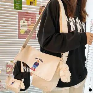 캔버스크로스백 곰돌이 캔버스 크로스 숄더 가방 LM-0230