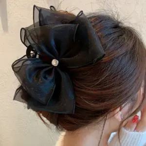 리본 큐빅 심플 올림머리 데일리 여자 캐주얼 헤어핀 기본 집게핀 머리핀 베이직 러블리 데이트 여성 일상