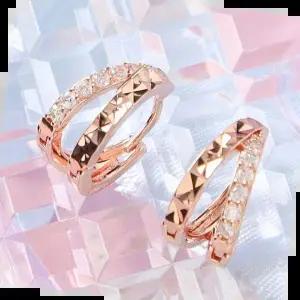 14K 골드필드 핀 큐빅 컷팅 더블 링 원터치링 귀걸이