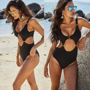 블랙링모노키니 수영복 여성 비치웨어 여름 바다 무지