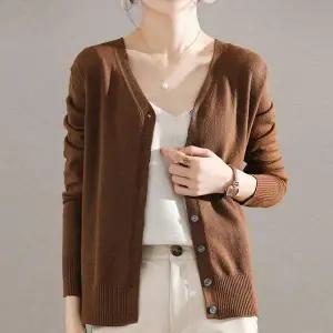 6컬러 RN92FX78 베이직 디자인 무지 심플 브이넥 긴팔 가디건