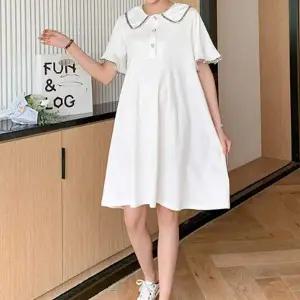 베이직 UN29ZH34 데일리 여성 화이트 퍼프 임부 원피스