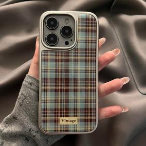 레트로 브라운 그린 체크무늬 패턴 아이폰 17 16e 16 15 클리어 7 XR 13 12 커버 X 프로 11 8 플러스 맥스 백 럭셔리 에어 14