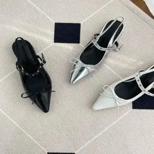 여성 FX613062 3컬러 플랫 틸레토힐 뾰족 스트랩 리본 슬링백힐