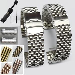 20mm 22mm 솔리드 스테인리스 스틸 메탈 팔찌 7개의 쌀알 모양 아크형 시계줄 밴드 엔드 유니버설 무광 플랫 폴리쉬 체인