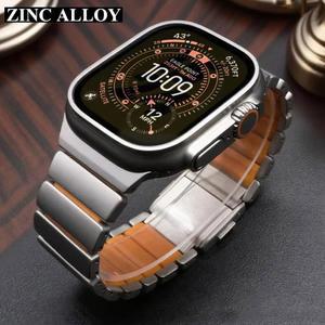 아이폰 워치 울트라 3 2 49mm 10 11 46mm용 아연 마그네틱 합금 아이워치 플루오로엘라스토머 SE3 9 6 44mm용 고무 45mm 7 밴드 8 스트랩,