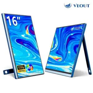 VEOUT 노트북용 16인치 60HZ 게임용 휴대용 모니터 1610 IPS 1200P 디스플레이 LCD FHD 용 외부 두 번째 컴
