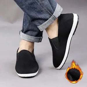 [알티피아]남성용 캐주얼 블랙 화이트 기모 슬립온 운동화