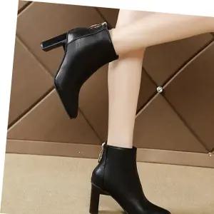 여성통굽부츠 여성 사각 앞코 디자인 베이직한 앵클 부츠