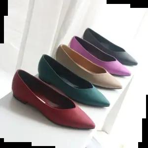 여자플랫 국내생산 뾰족코 브이라인 비비드 낮은굽 플랫 단화Y