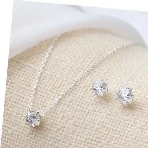 6프롱목걸이 (세트) 92.5 실버 큐빅 6발 은 귀걸이 목걸이 4mm