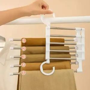 5단 바지 걸이 슬라이드 다용도 논슬립 접이식 바지 걸이 옷장 공간활용 스텐레스 이동식 걸이식 수납용