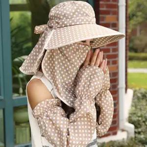 여성 햇빛 차단 모자 목가리개 자외선 농사 여성 그늘막 모자 가리개 와이드챙 물방울 땡땡이 라운딩