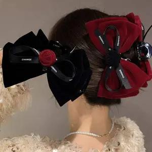 [에이치플러스몰]장미 벨벳 데일리 빅사이즈 리본 집게핀