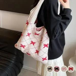 리본 배색 니트 숄더백 기본가방 깔끔백 배색 니트 기본가방