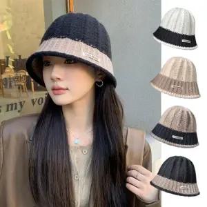 도톰하고 부드러운 털실짜임 포근한 패치 니트 벙거지 겨울모자 여자겨울모자여성모자