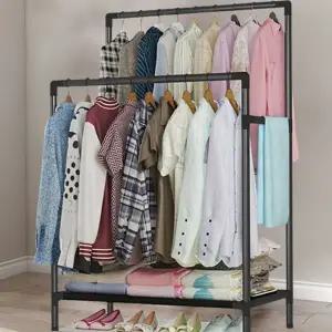 더블 행거 이동식 철제 드레스 이단 옷걸이 선반형 조립 건조대 세탁실 침실 겸용 공구 없는 신발 모자