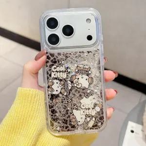 아쿠아 글리터 헬로키티 레오파드 키티 캐릭터 파츠 실리콘 아이폰 17 16 15 14 프로 맥스 케이스