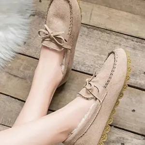 (다올)여성 모카신 기모안감 리본 디자인 따뜻한 겨울로퍼