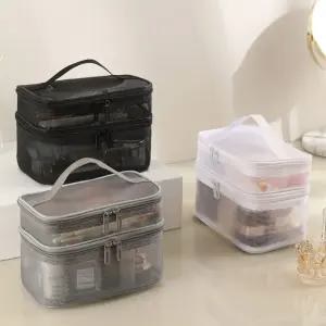 여행파우치 메이크업파우치 메쉬소재 2단사용 클리어 flJ9+3yOK