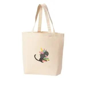 에코백 토트백 고양이 꽃 독서 카푸치노 책 읽는 고양이 그림 다양한 사이즈