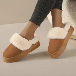 방한 기모 슬리퍼 뒷밴딩 뮬 스웨이드 여성 겨울 퍼 겨울슬리퍼 통굽슬리퍼 패션털슬리퍼