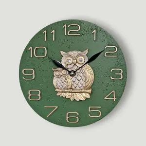 거실인테리어시계 엔틱 그린 대리석 부엉이 거실 무타공 무소음 벽시계