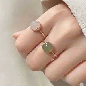 써지컬 9mm 사각 연옥 청옥 비취 심플 모던 반지 주윤발 은 남자 불교 장신구