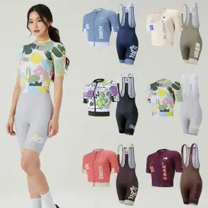 MCN 여성용 반팔 져지 4부 빕숏 세트 상하의 자전거의류 패드바지