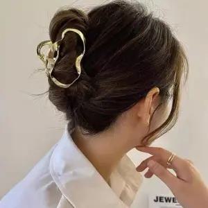 여성 웨이브타원 간편 집게핀 메탈 모던 헤어핀 2컬러 huZ8+6jvU