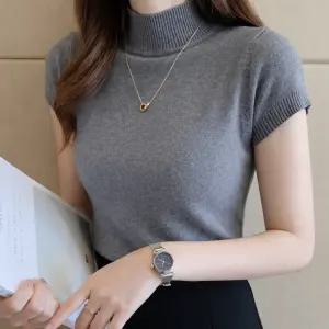 여성 반목 반팔 니트 하프넥 슬림 4색상 데일리 출근 오피스룩 여름니트 베이직탑