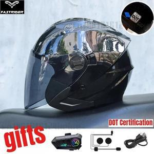 Orz 레트로 오토바이 블루투스 헬멧, 남성 여성 듀얼 렌즈, 전기 자전거 헬멧, 스쿠터 하프 헬멧, DOT 인증