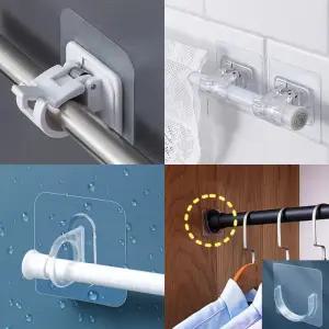 홀더 커튼설치 접착식 공중부양 고리 행거 부착식 무타공 커튼봉 다용도 4종