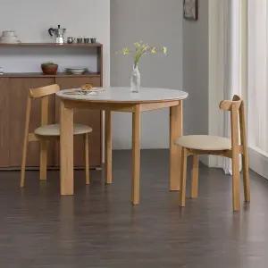 파로마 아바 원형 세라믹 원목 식탁 1000 2인 세트 ( 의자 2개 포함 )