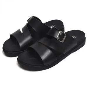 남성 가죽 스트랩 슬리퍼 버클 샌들 푹신한