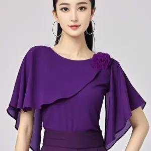 여성 쉬폰 라틴 댄스복 상의 여름 모던 공연 의상