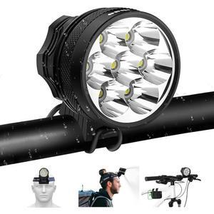 [미국배송] 야간 라이딩을 위한 웨이하오 자전거 조명 방수 헤드라이트 초밝은 10500루멘 7LED 9600MAH 프론트라이트 캠핑 야외용 충전식 헤드램프 손전등