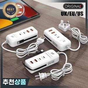 66W USB C 고속 충전기 멀티포트 허브 어댑터 휴대폰 EU/US/UK 플러그 타입 연장 케이블 소켓 콘센트