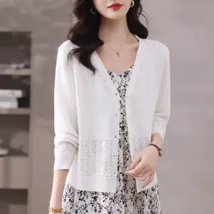 여친 니트 봄 하계 끈나시 카디건 가디건 쿨링 상의 아웃도어 긴팔 얇은 케이프 원픽1