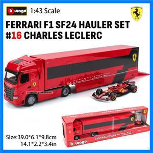 부라고 1:43 페라리 SF24 2024 F1 화물 트럭 세트 # 16 CHARLES LECLERC MERCEDES-AMG W15 합금 고급 자동