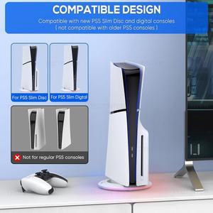 호환 플레이스테이션 PS5 슬림 디스크/디지털 에디션 콘솔용 RGB 수직 냉각 스탠드 논슬립 베이스 브래킷