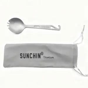 순친 티타늄 3 in 1 스팍 스푼 포크 병따개 다기능 배낭 여행용 캠핑 도구 세트 휴대용 가방 포함