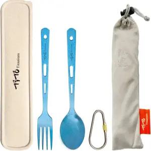 TiTo 티타늄 식기 세트 야외 캠핑 초경량 스푼 나이프 포크 백팩 하이킹 여행 상자와 천 가방이 있는 집