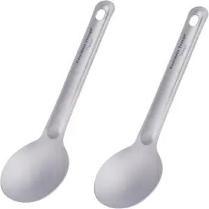 무한 항해 캠핑 스푼 세트 티타늄 식기 재사용 가능한 야외 보관 가방 포함 가벼운 조리 도구 2팩 Ti1036T